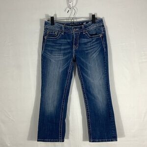 Miss Me 29 Blue denim capris fleur de Lis on pockets